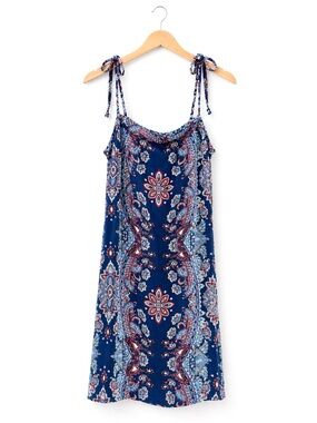 Xhilaration XS Blue Paisley Tie Strap Mini Dress Boho Rayon Sundress